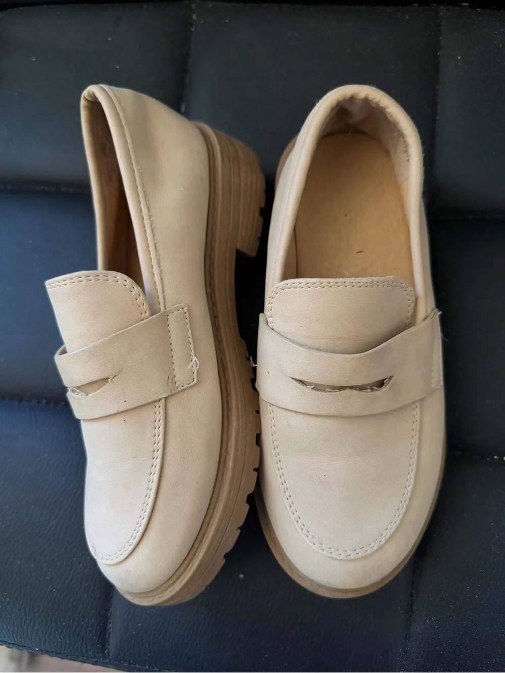 Beige Chunky Sole Penny Loafers